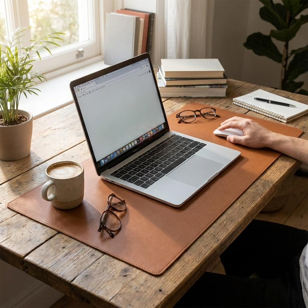 Desk Pad Protector Mouse Pad in use