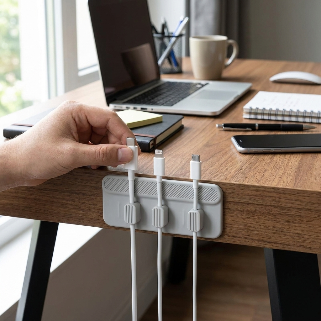 Silicone Magnetic Cable Organizer in use
