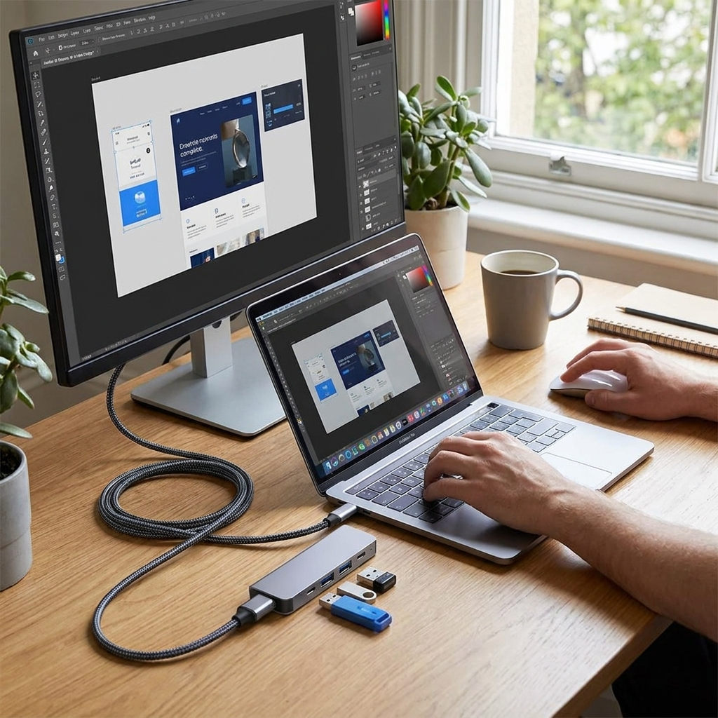 USB C Hub Docking Station in use