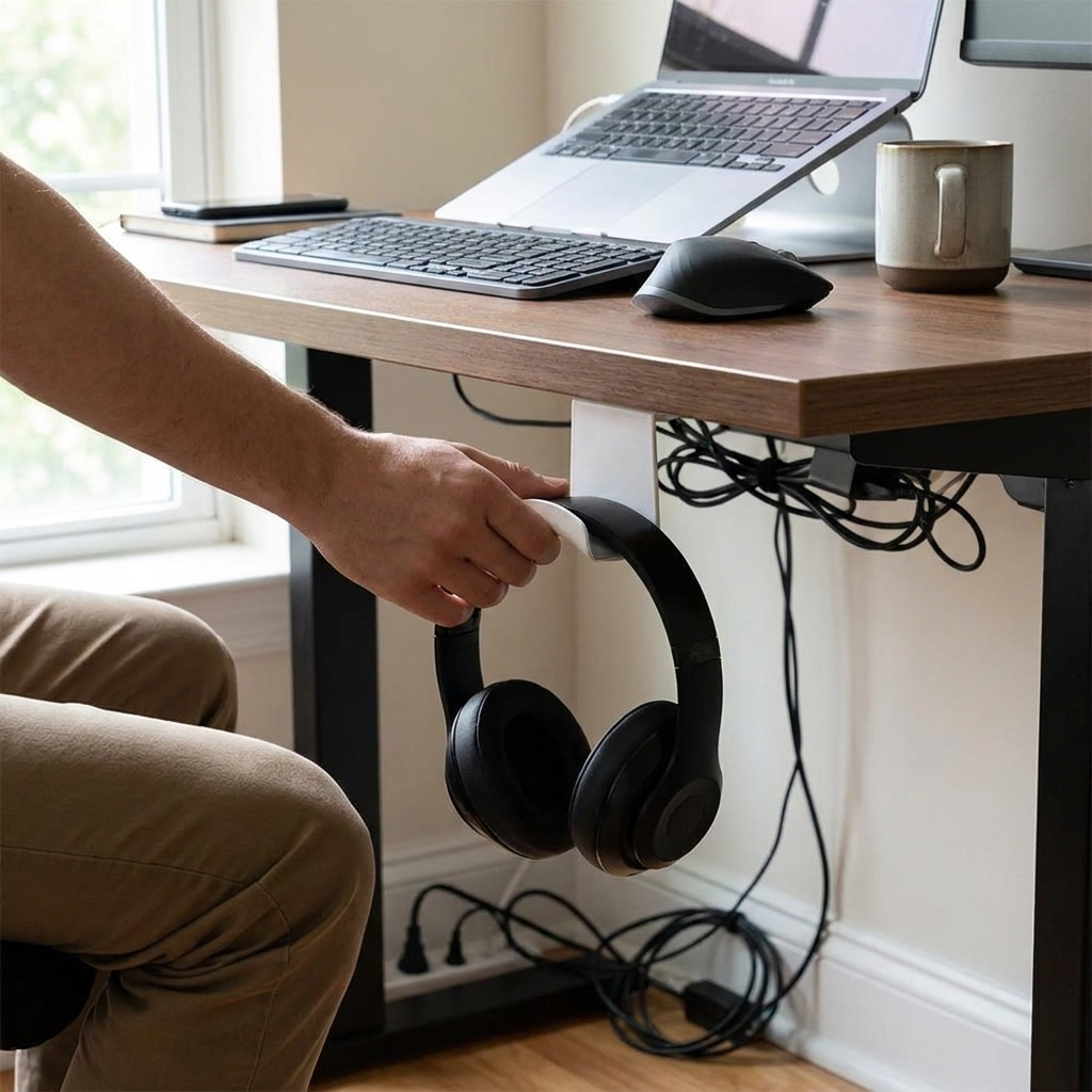 Universal Headphone Stand Wall Mount in use