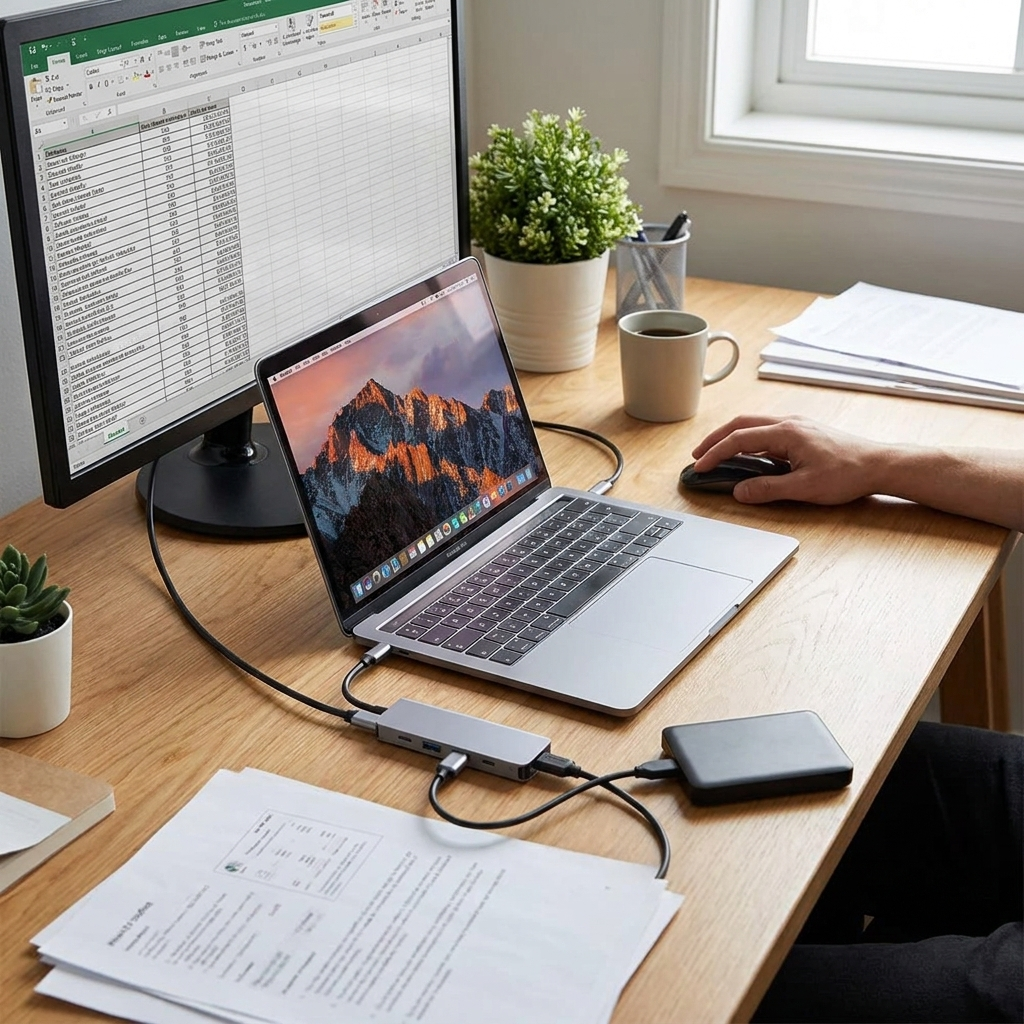 USB C Hub Docking Station in use