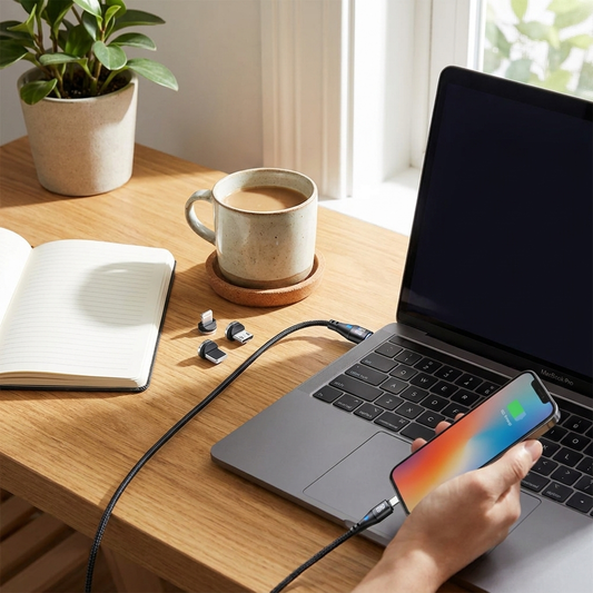 AUFU 60W Magnetic Charging Cable in use